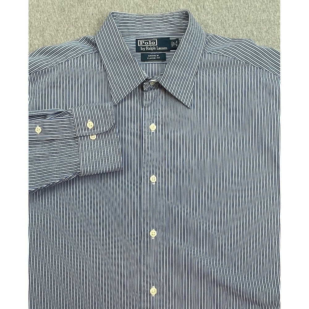 Polo Ralph Lauren Shirt Mens 17 - 34/35 Striped 100% Cotton Andrew Button Up